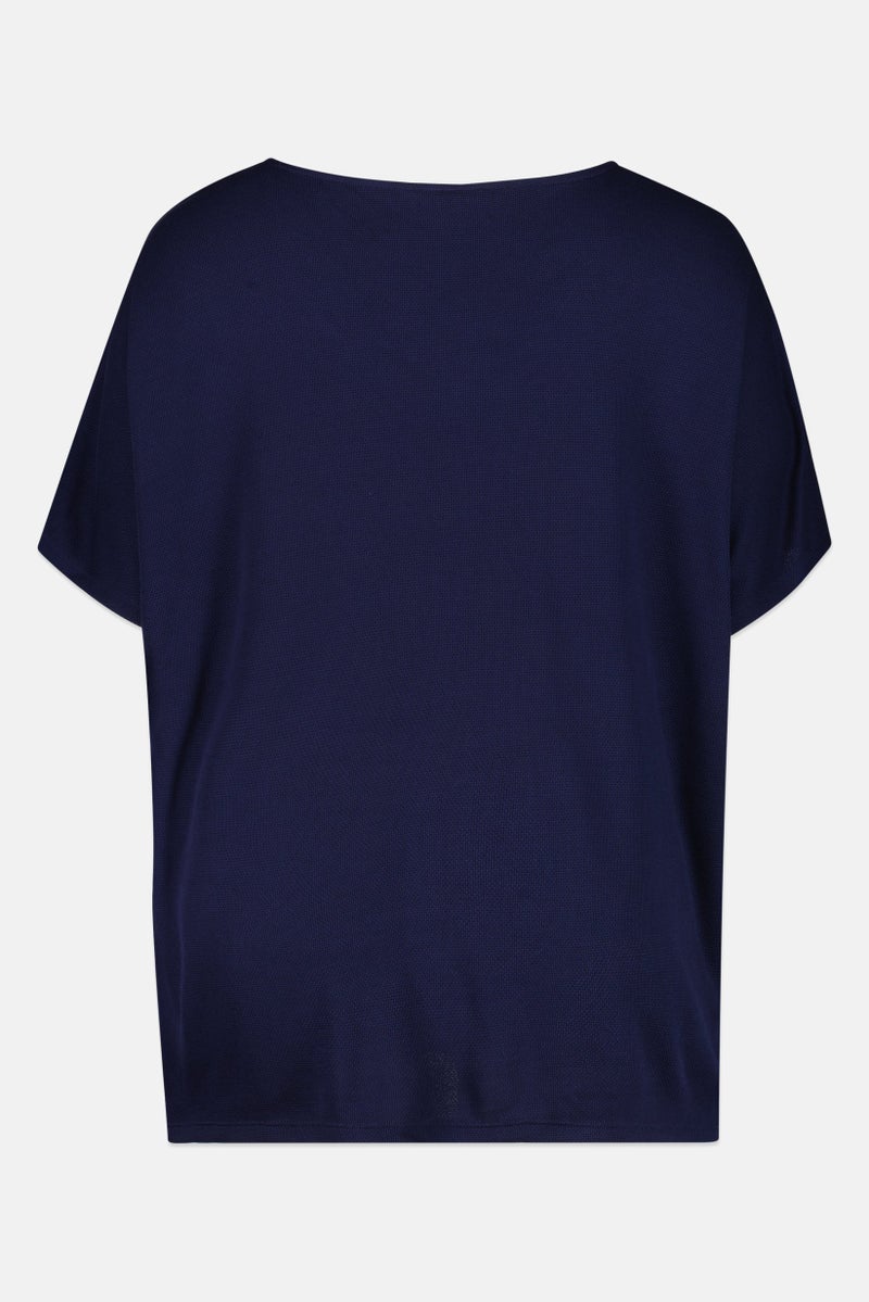 Tchibo Women Round Neck Short Sleeve Textured Top, Navy - Image 3